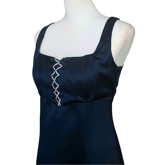 Vintage 90s Blue Satin Rhinestone Princess Prom Dress. S/M Romantic Fairy Gothic - Picture 8 of 14